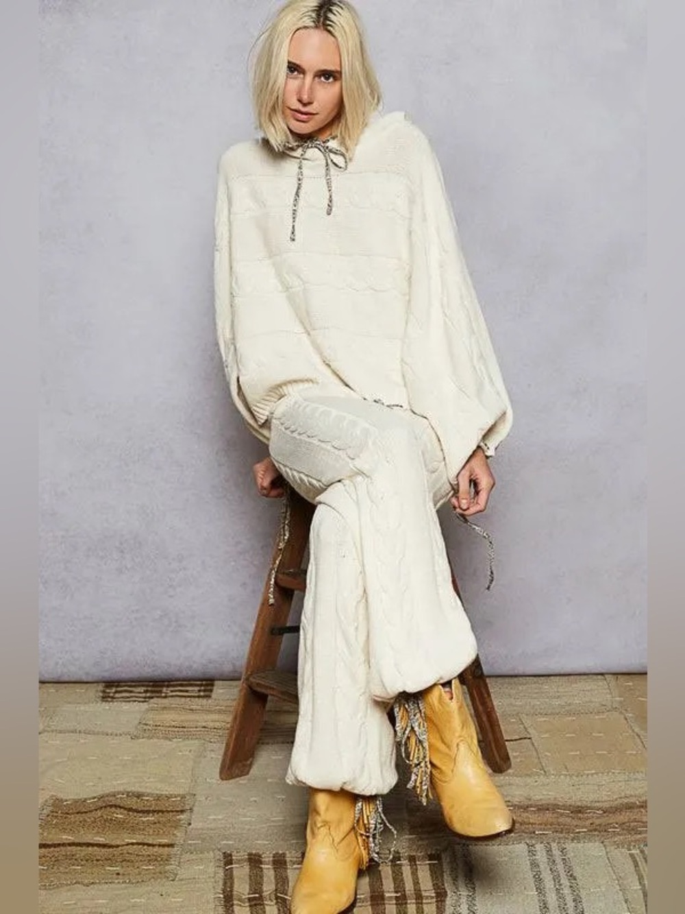 POL Cable-Knit Drawstring Pants in Cream - Picture 2 of 7